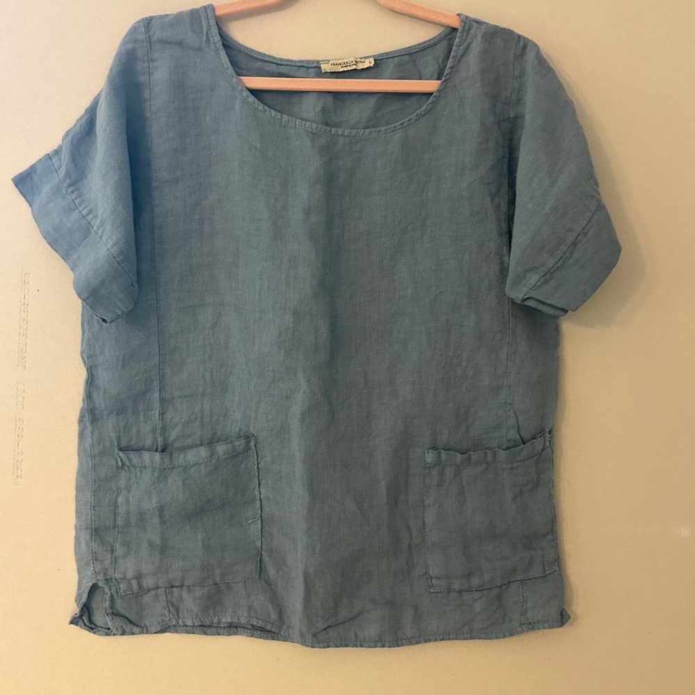 Elegant Slate Blue Short Sleeve Top